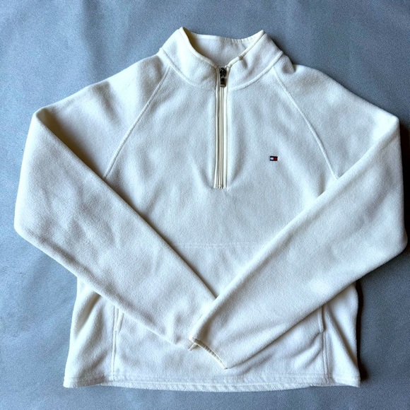 Tommy Hilfiger White Women's Quarter Zip Fleece Pullover L - Picture 1 of 4